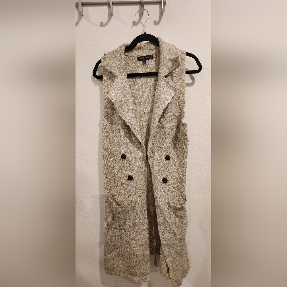 Brown long open sweater vest